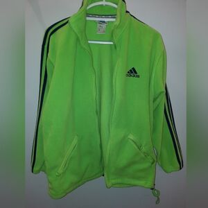 Lime green adidas zip-up fleece 2 front zip pockets size large EUC
